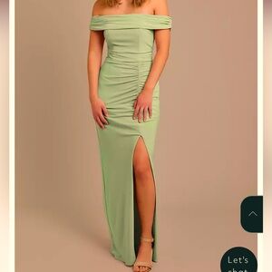 David’s Bridal OFF-THE-SHOULDER JERSEY SHEATH DRESS, Eucalyptus, Size 4